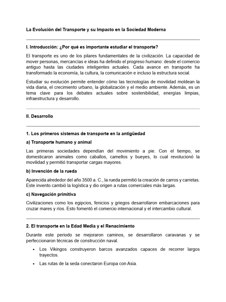 Evolución del Transporte y su Impacto | PDF | Transporte | Coche