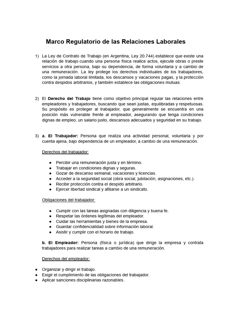 Marco Regulatorio de Relaciones Laborales en Argentina | PDF | Derecho ...