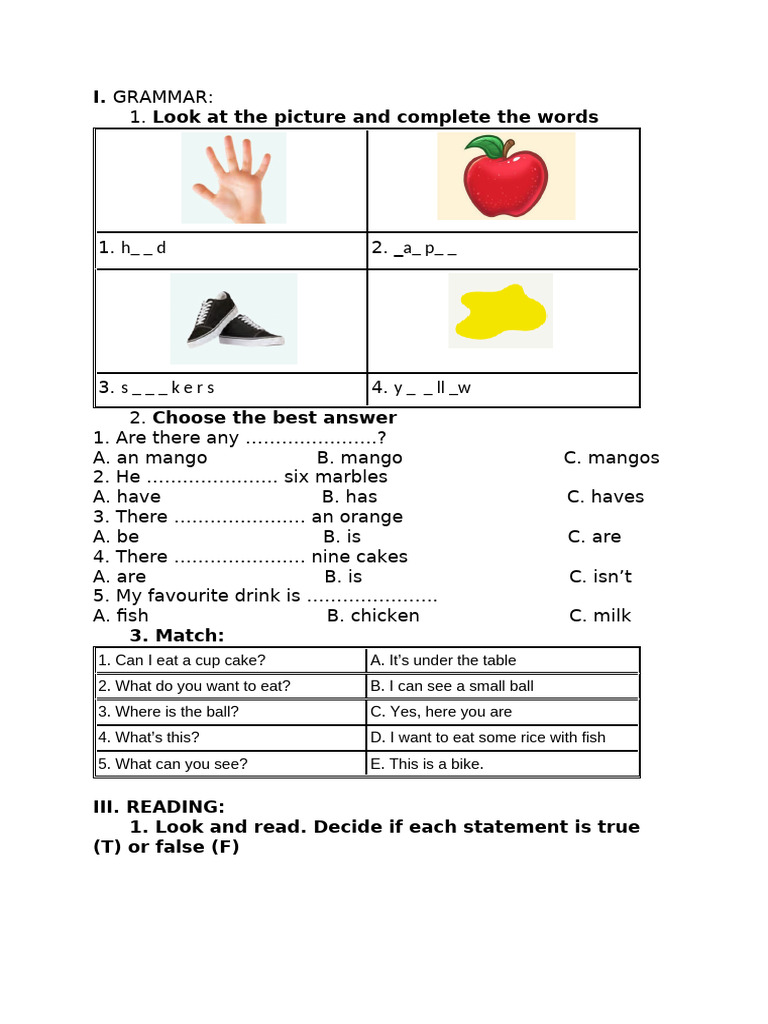 Grammar and Reading Exercises for Kids | PDF