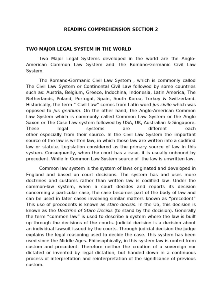 Major Global Legal Systems Explained | PDF | Civil Law (Legal System ...