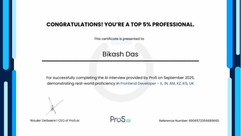 Top 5% Frontend Developer Certificate | PDF