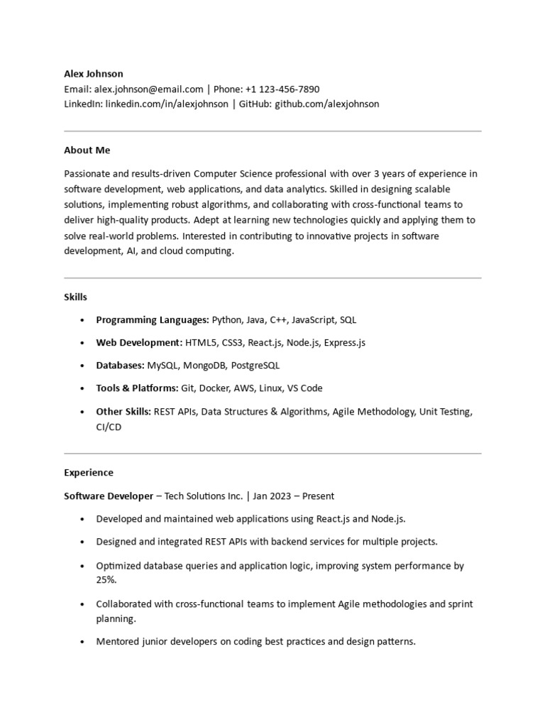 Alex Johnson - Software Developer Profile | PDF | Web Development ...