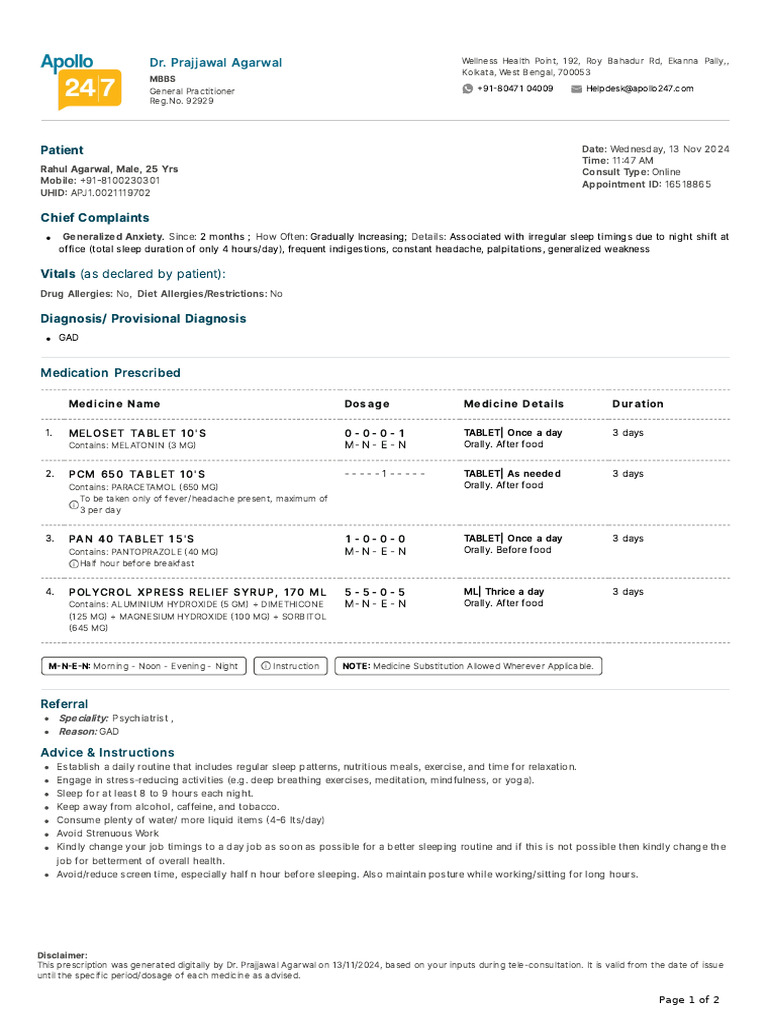 Prescription - Apollo 2471731478646606-1 | PDF | Clinical Medicine ...