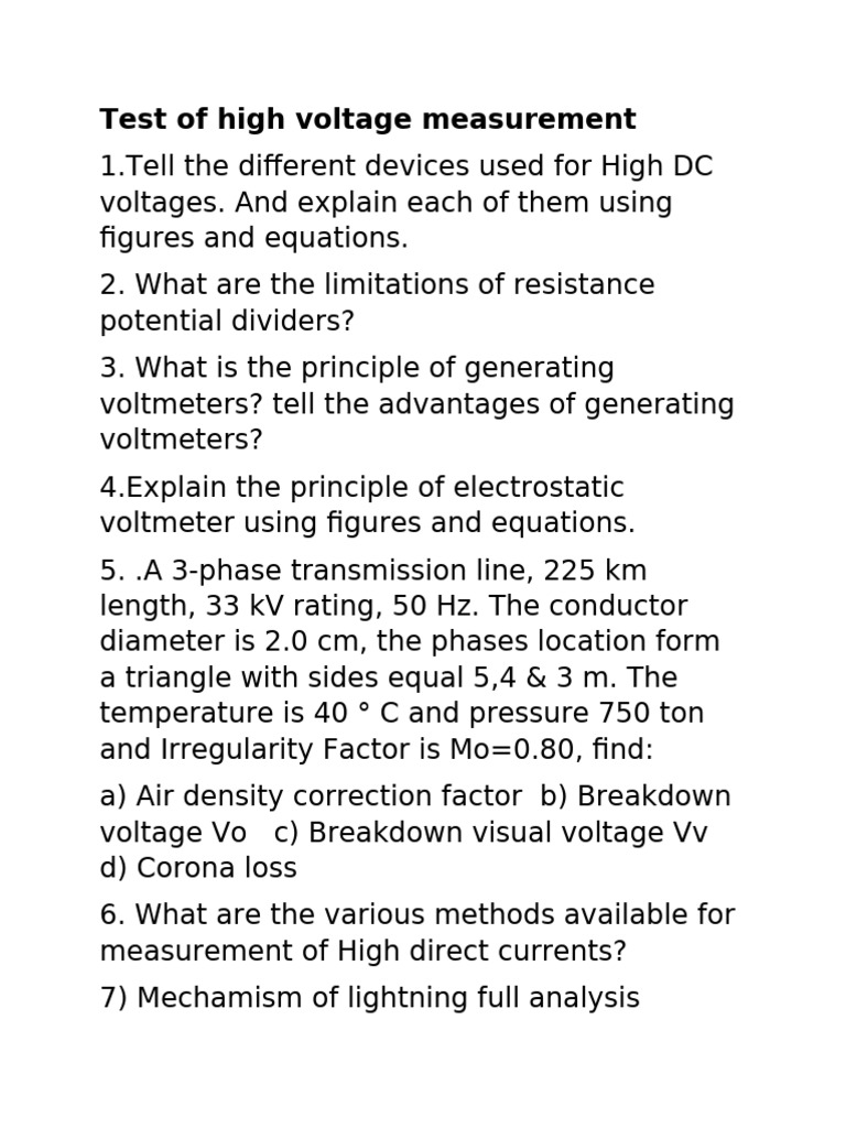High Voltage Measurement Techniques and Analysis | PDF