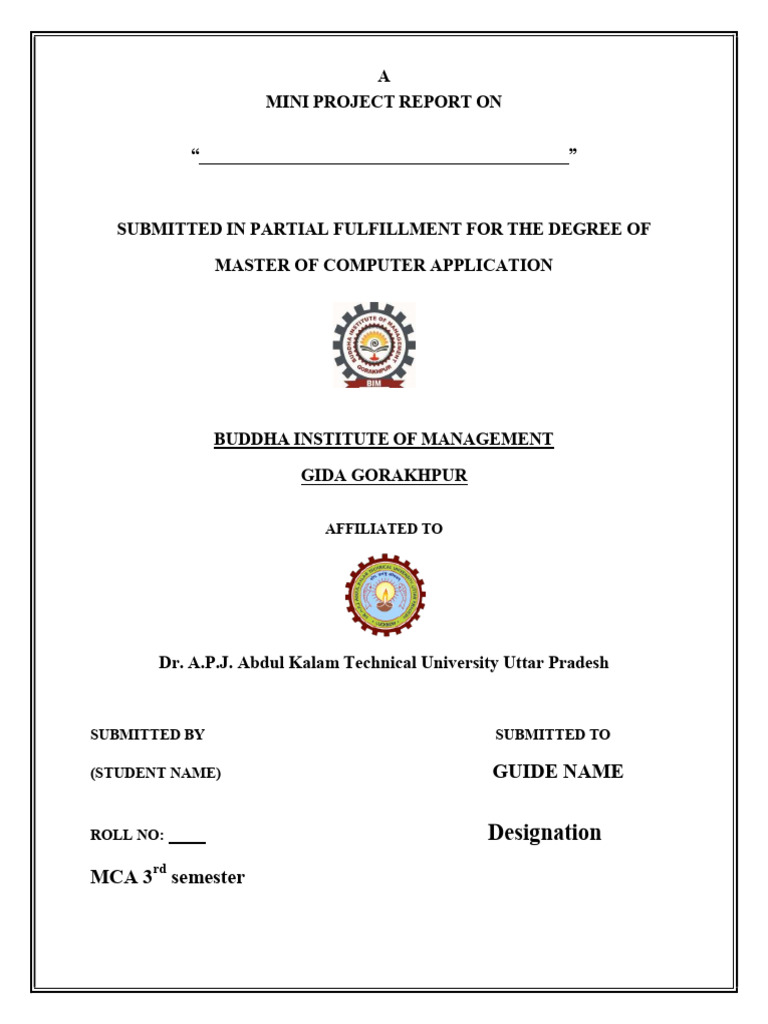 Mini Project Report for MCA Degree | PDF