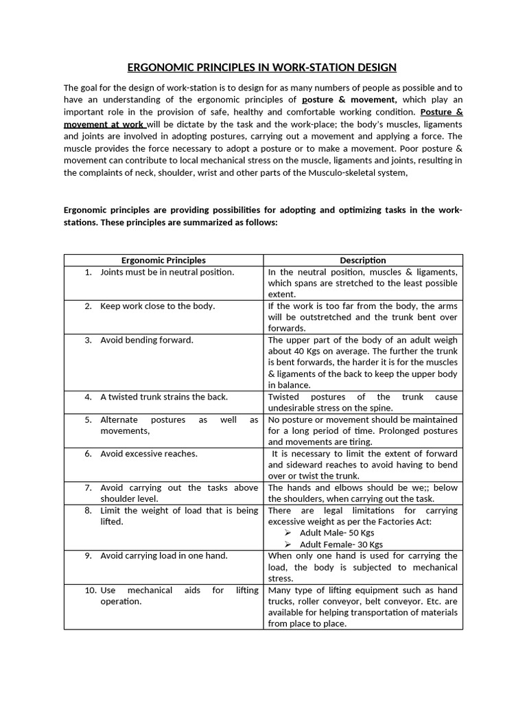 Ergonomic Workstation Design Principles | PDF