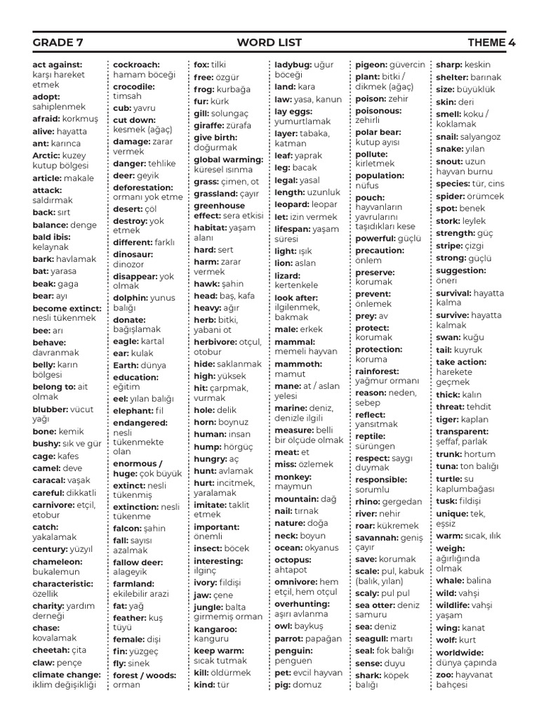 Grade 7 Word List 4: Theme | PDF