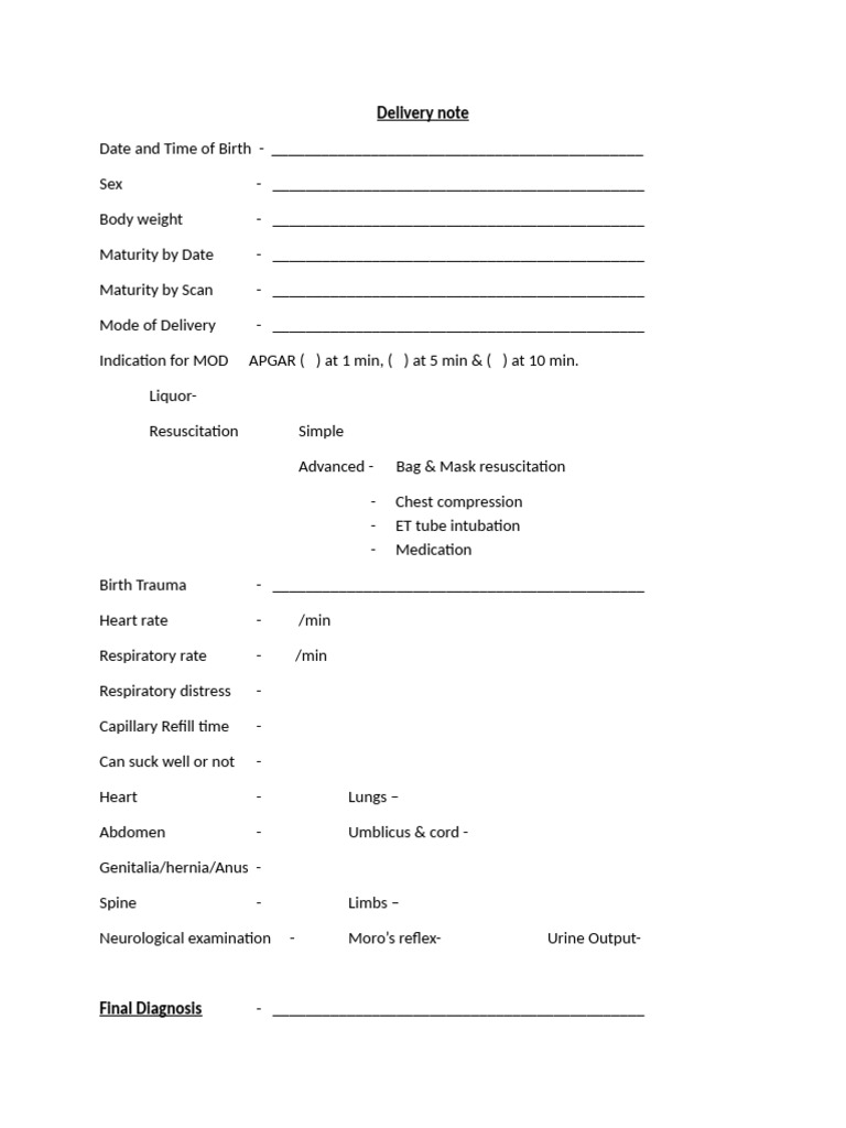 Delivery note | PDF | Childbirth | Prenatal Development