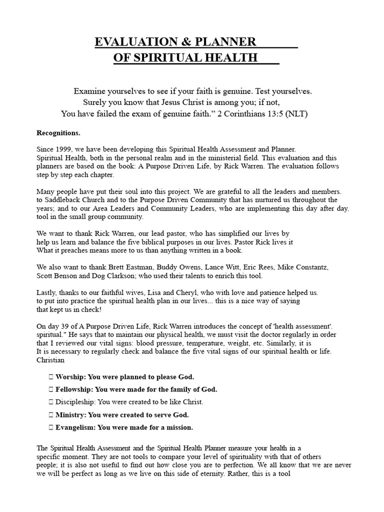Spiritual Health Assessment Guide | PDF | Lord's Prayer | Worship