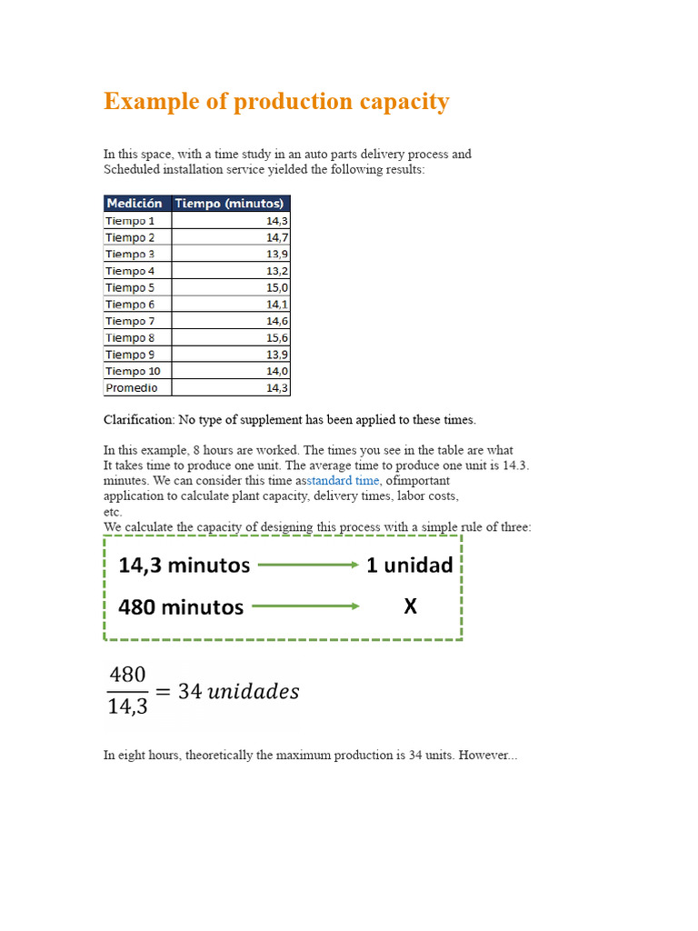 Production Capacity Calculation Example | PDF | Percentage