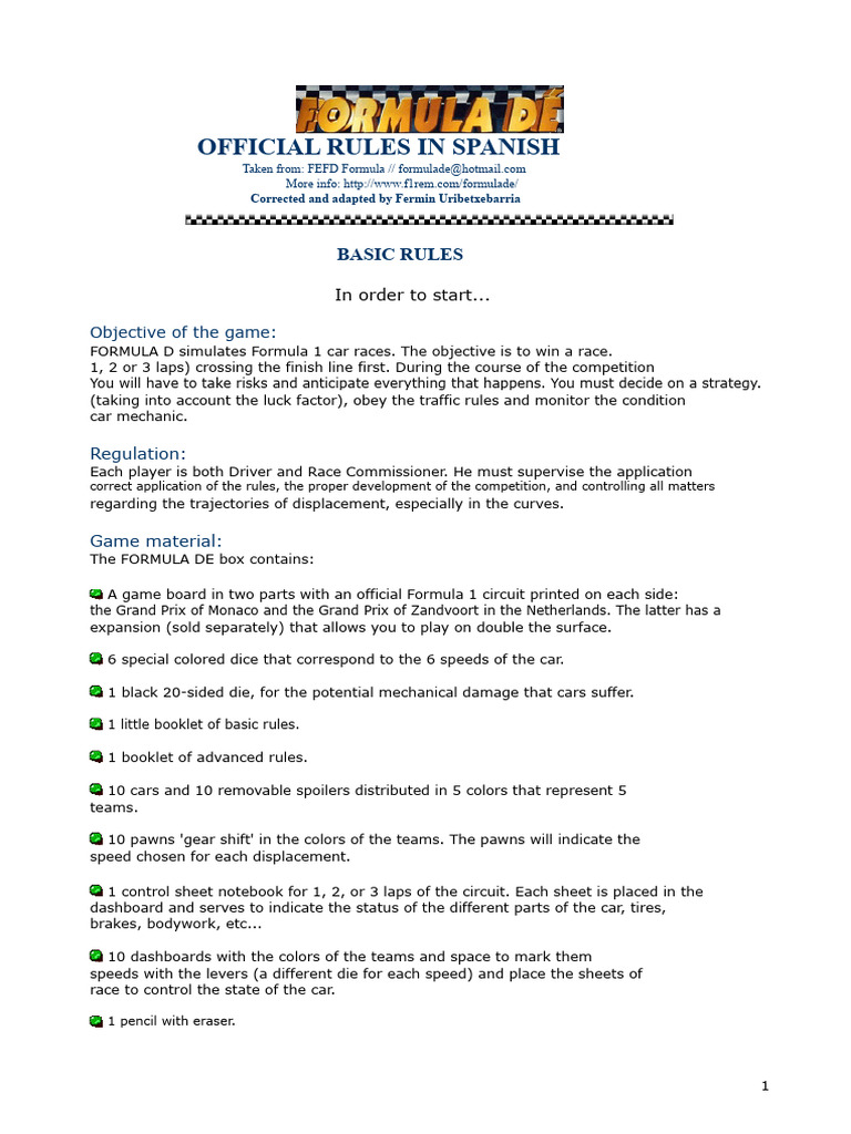 Rules of the game Formula D | PDF | Formula One | Motor Vehicle
