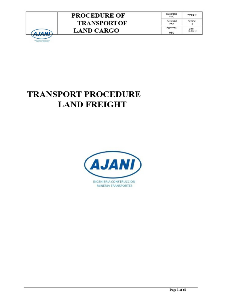 Land Cargo Transport Procedures Guide | PDF | Dangerous Goods | Traffic