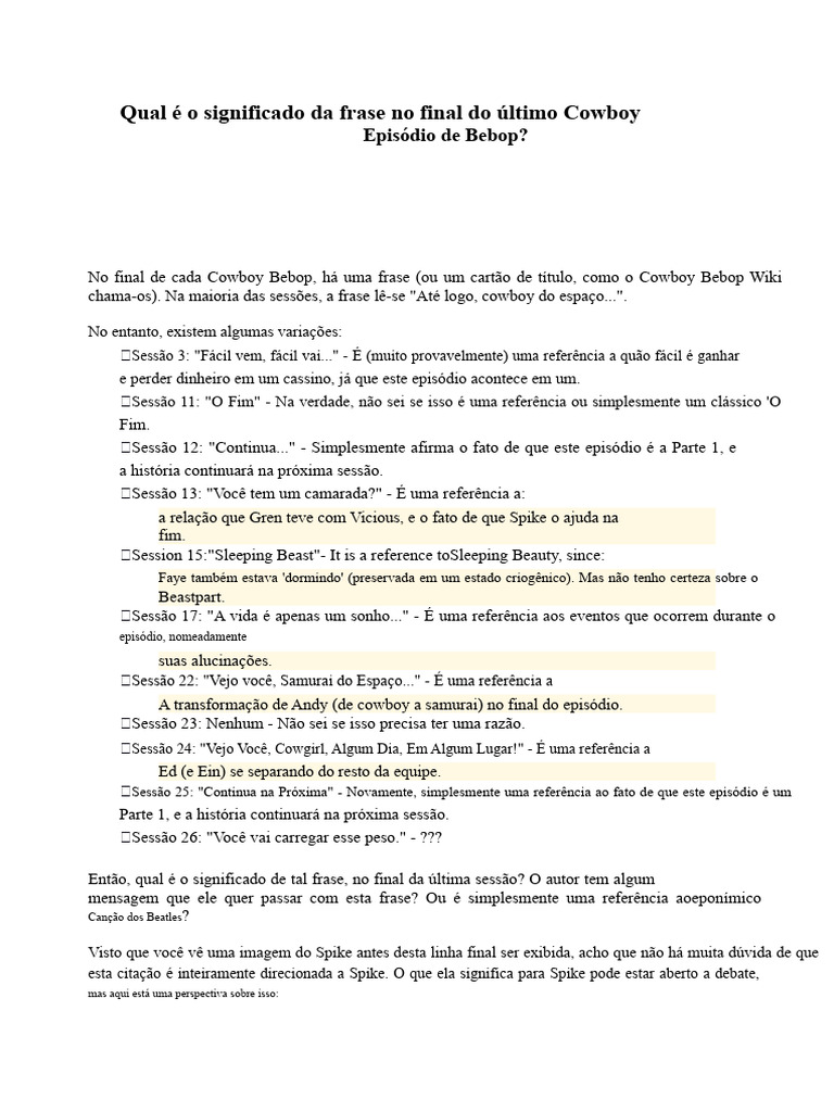 Significado da Frase Final em Cowboy Bebop | PDF | John Lennon | Os Beatles
