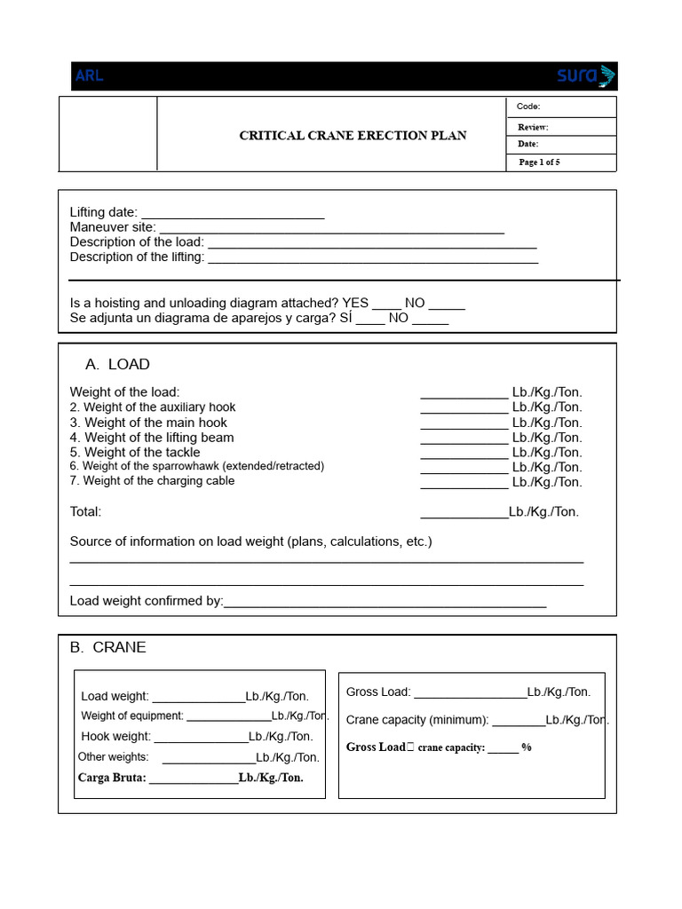 Critical Crane Lifting Plan Template | PDF | Crane (Machine)