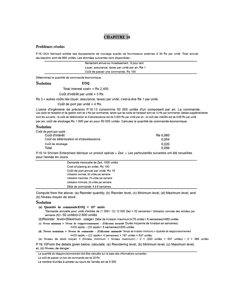 Calcul de la quantité de commande économique | PDF | Inventaire ...
