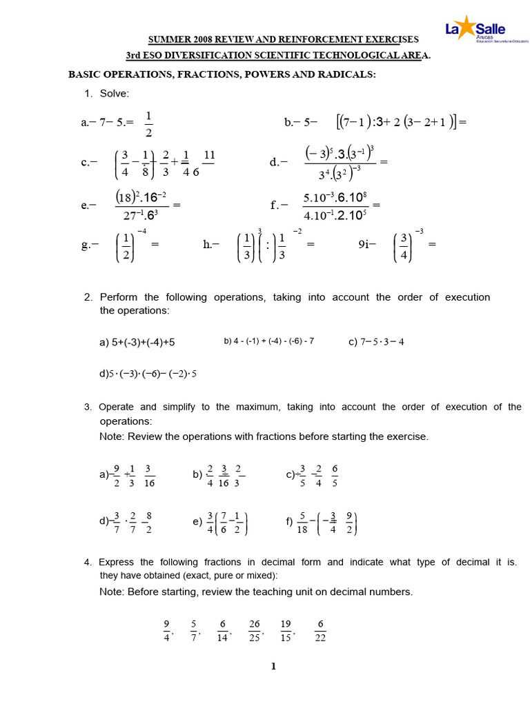 Mathematics Review 3rd Year of Secondary Education | PDF | Area | Spain