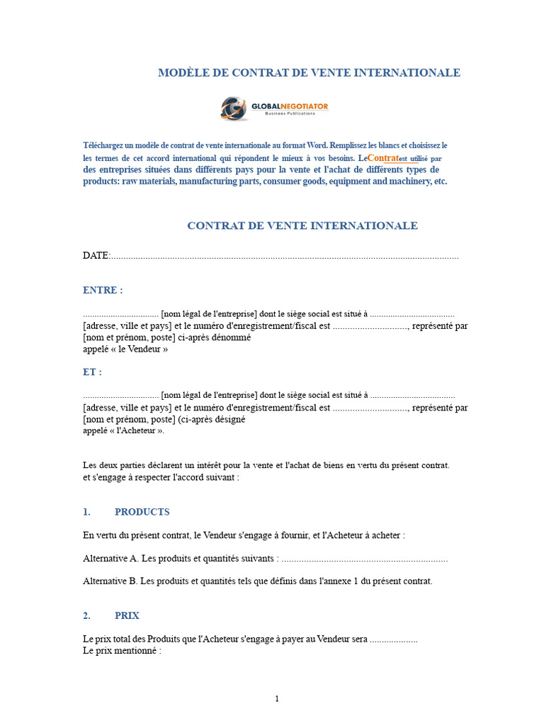 Modèle de contrat de vente internationale | PDF | Arbitrage | Sodles