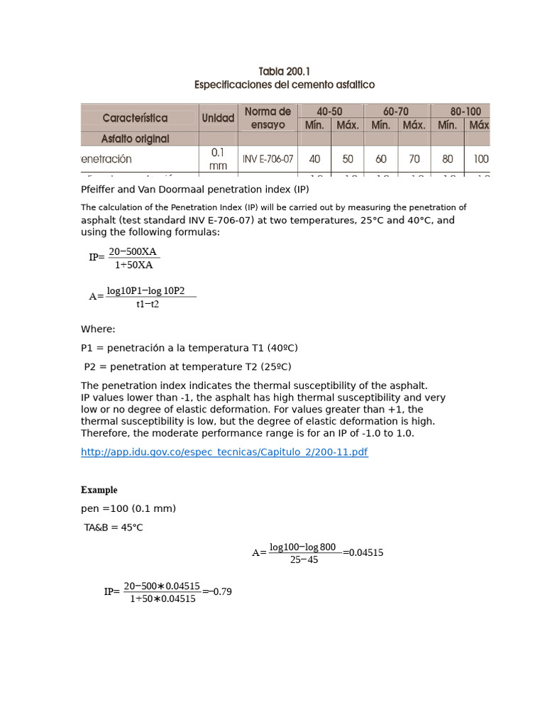 Penetration Index Calculation for Asphalt | PDF