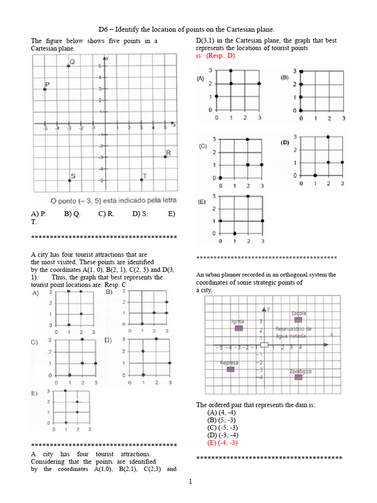 Points Identification on Cartesian Plane | PDF | Cartesian Coordinate ...