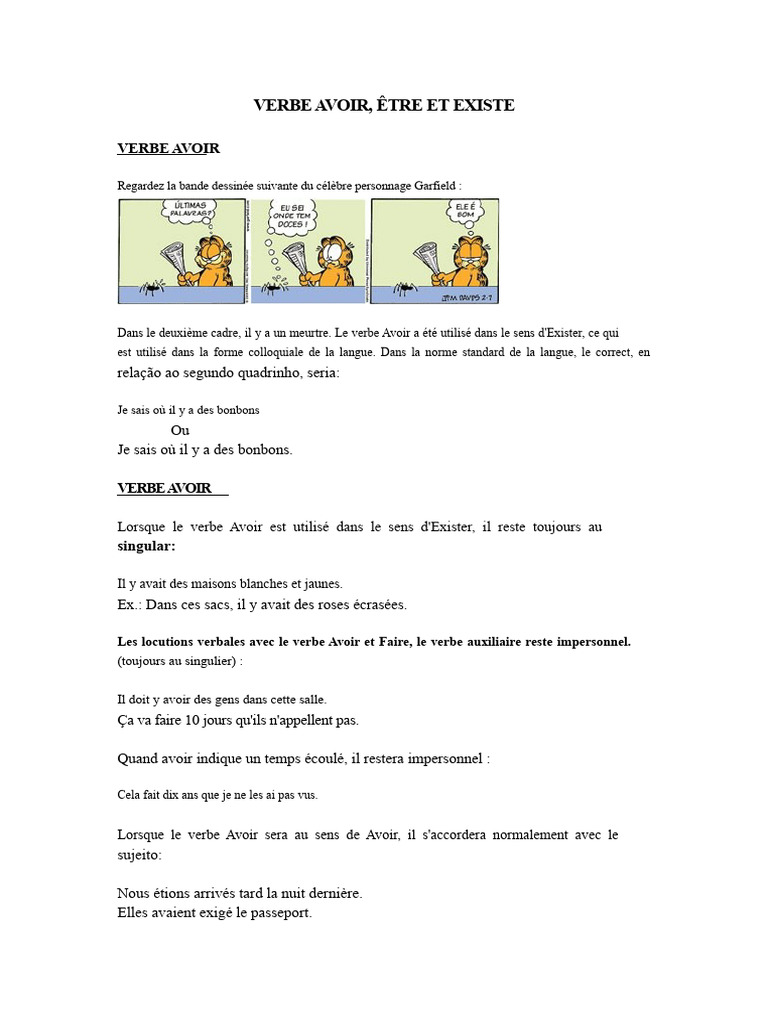 Verbes Avoir, Être et Exister en Français | PDF