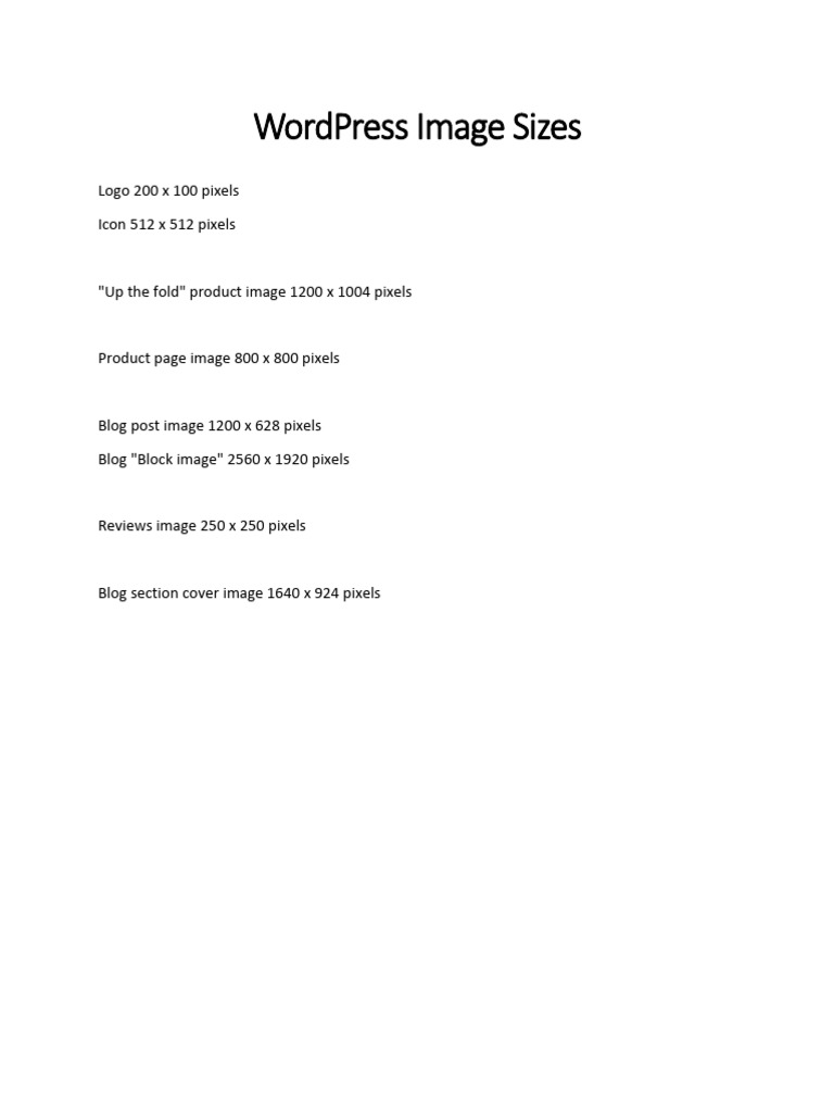 Essential WordPress Image Sizes Guide | PDF
