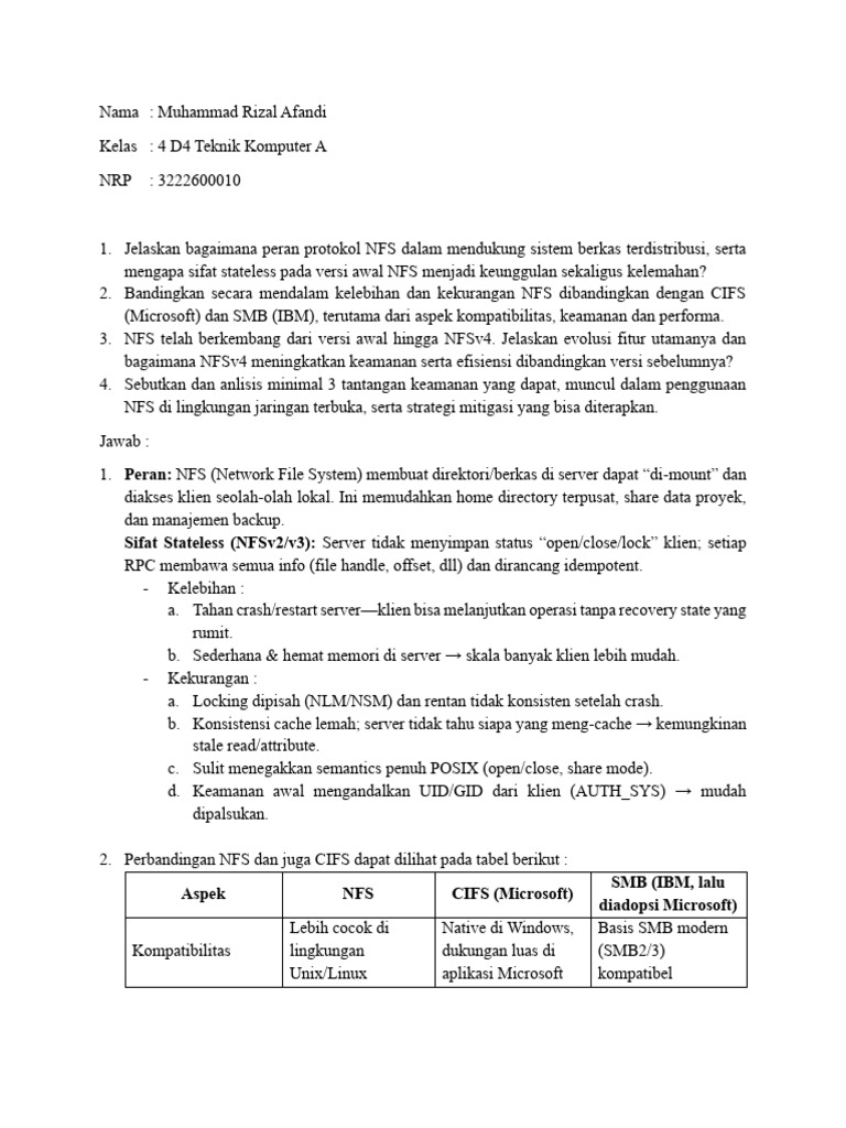 Perbandingan NFS vs CIFS dan Tantangan Keamanan | PDF