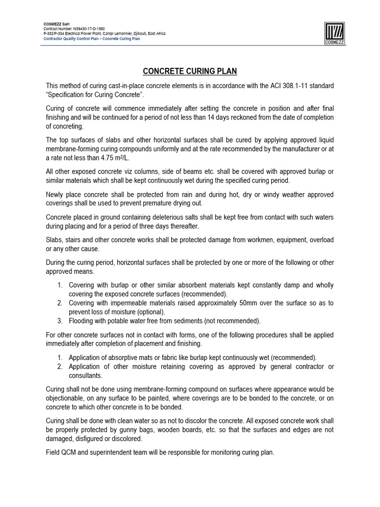 Concrete Curing Plan for Djibouti Project | PDF | Concrete | Water
