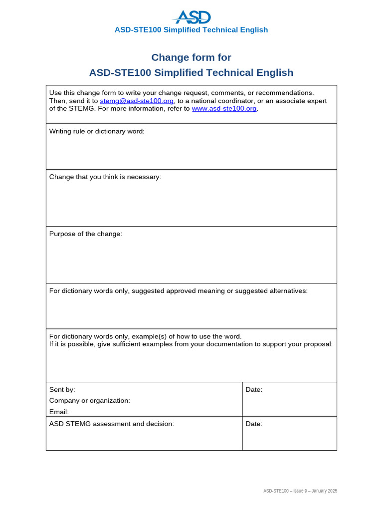 ASD-STE100 Change Request Form | PDF