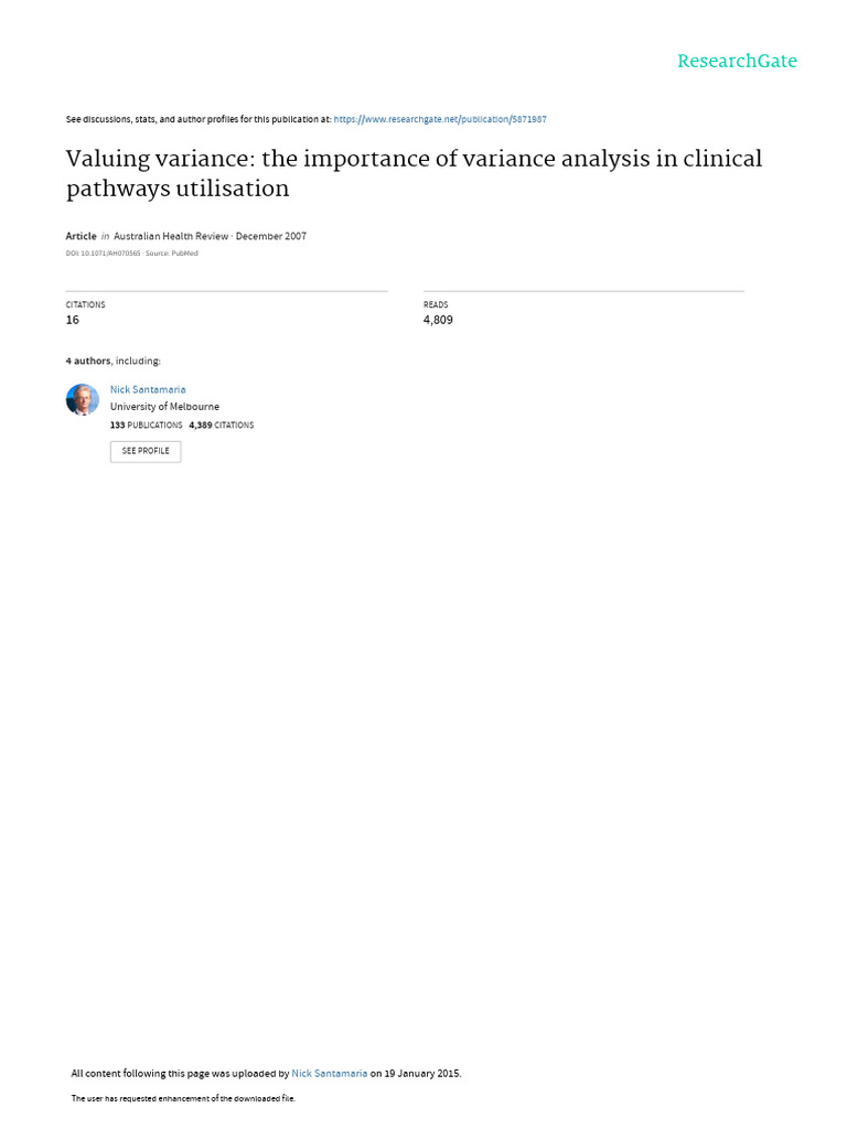 Importance of Variance Analysis in Healthcare | PDF | Medical ...