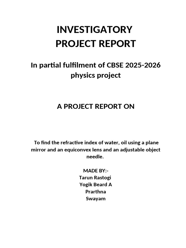 Refractive Index of Water and Oil Experiment | PDF | Refractive Index ...