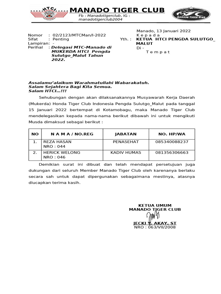 Delegasi MTC Manado Mukerda HTCI 2022 | PDF