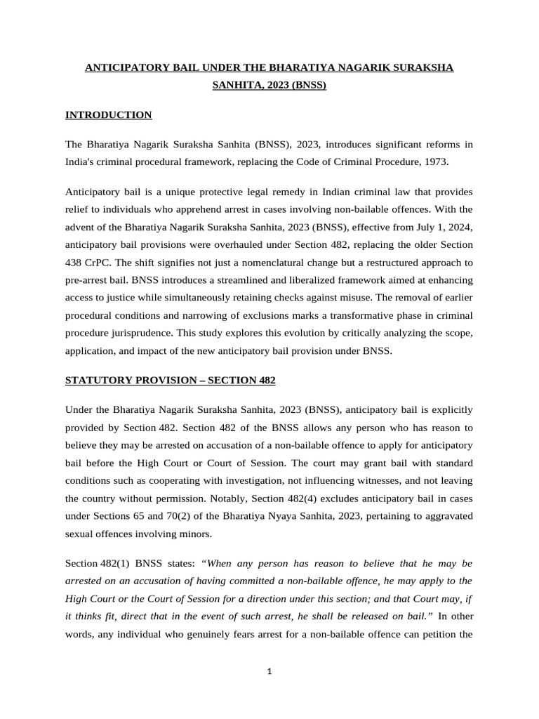 Anticipatory Bail Under BNSS 2023 Explained | PDF | Bail | Arrest