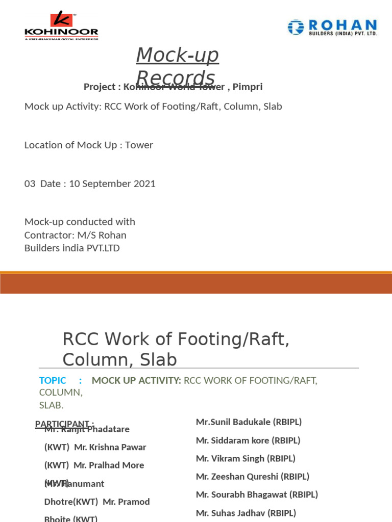 RCC Mock-Up Activity for Kohinoor Tower | PDF | Concrete | Column