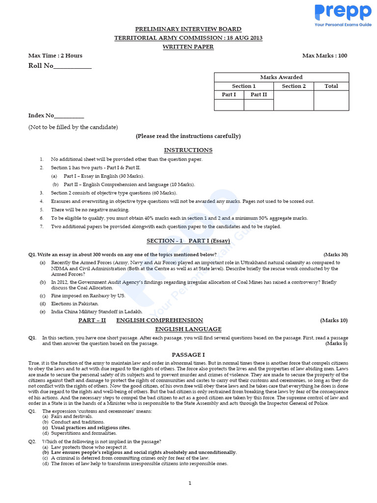 Territorial Army Interview Board Exam Guide | PDF | Police | Crimes