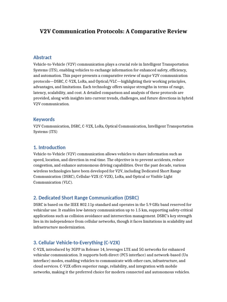 Comparative Review of V2V Protocols | PDF | Telecommunications ...