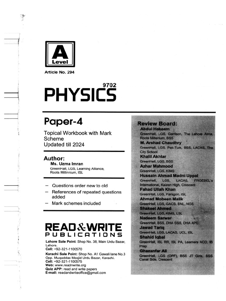 Physics Paper 4 Topical 2024 Updated | PDF