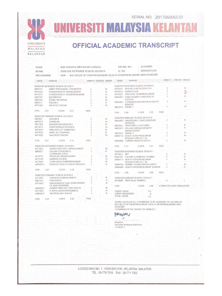 3.4.2 Transkrip Penuh Akademik | PDF