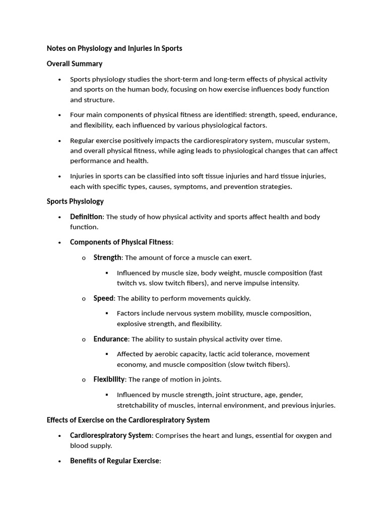 Sports Physiology and Injury Insights | PDF | Skeletal Muscle ...