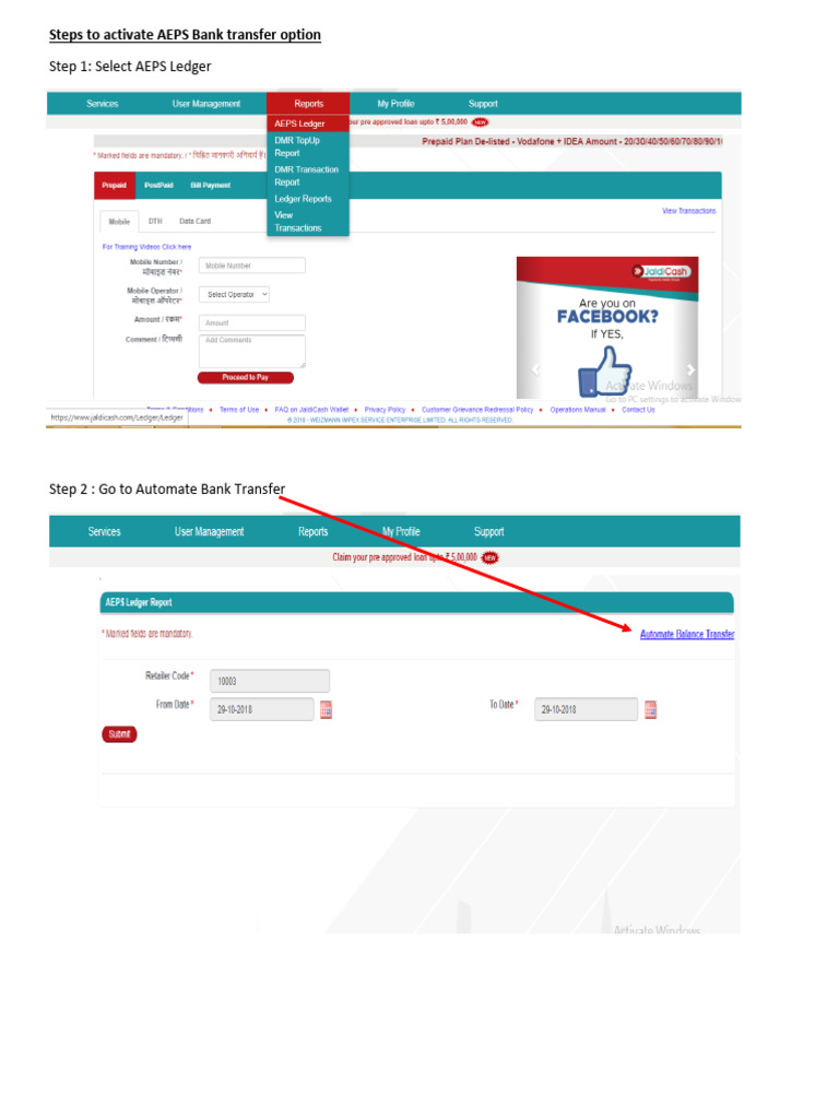 Steps to Activated AEPS Bank Transfer Option | PDF