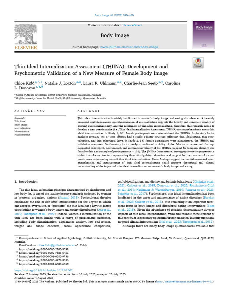 New Measure for Thin Ideal Internalization | PDF | Body Image ...