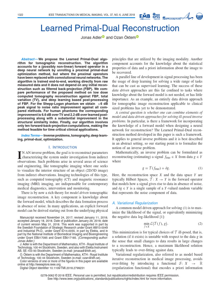 Learned Primal-Dual Reconstruction | PDF | Inverse Problem | Tomography