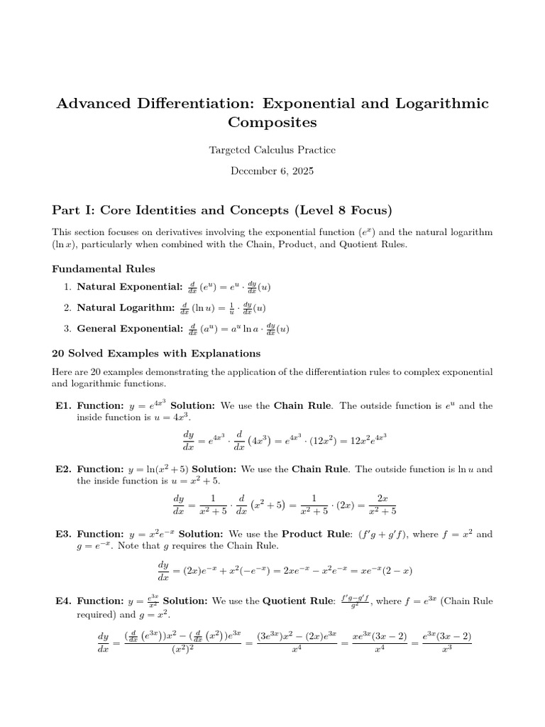 Exponential and Logarithmic Derivatives Guide | PDF | Function ...