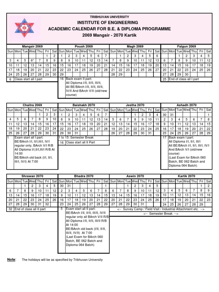 Academic Calendar 2069 To 2072 BE-Diploma | PDF | Titles | Schools