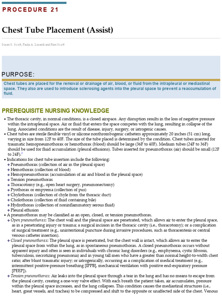 Chest Tube Placement Procedure Guide | PDF | Thorax (Human Anatomy ...