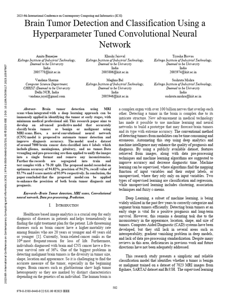Brain Tumor Detection via CNN Model | PDF