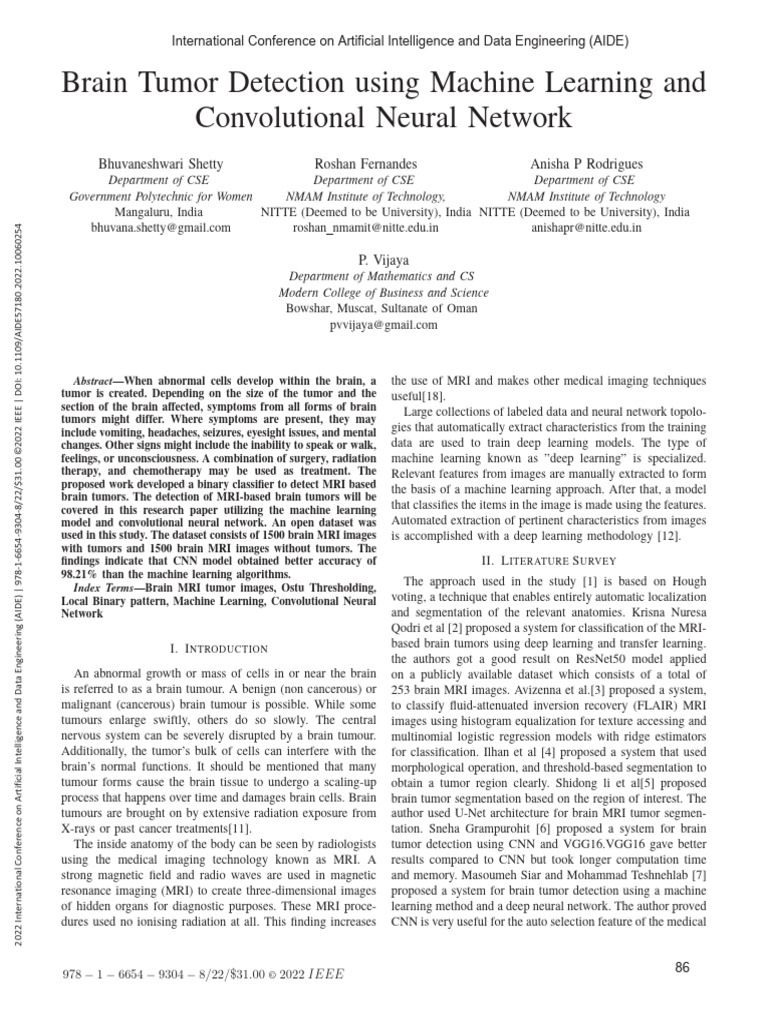 Brain Tumor Detection with CNN and ML | PDF | Machine Learning | Image ...