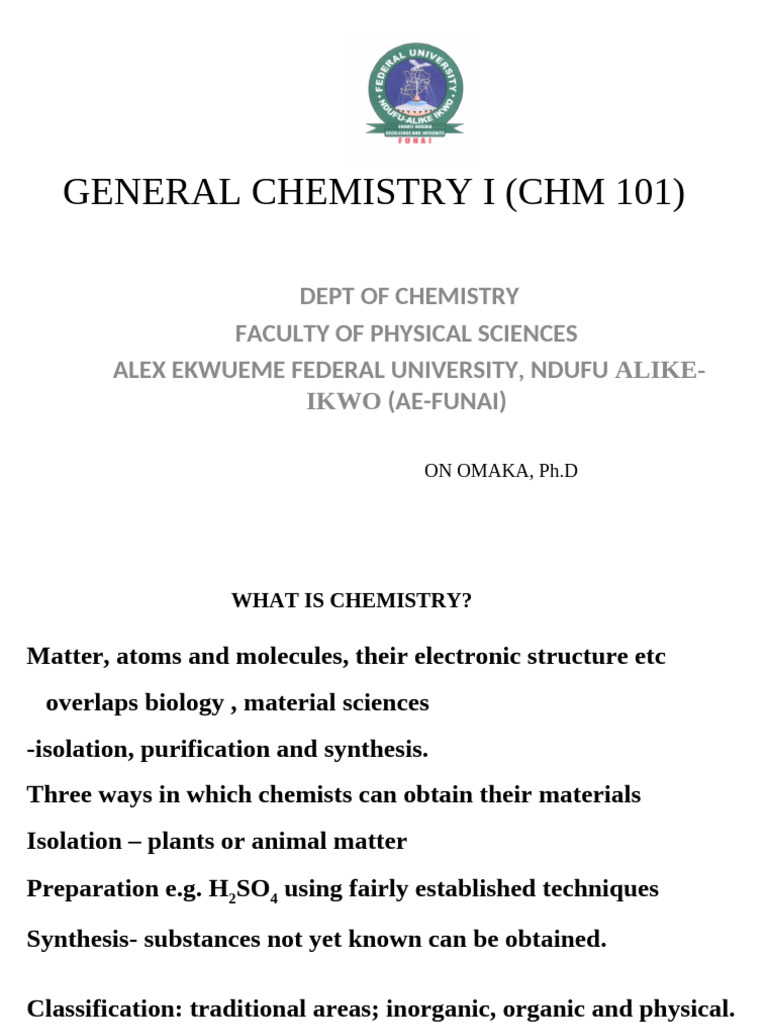 CHM 101 2024 Lecture Notes | PDF