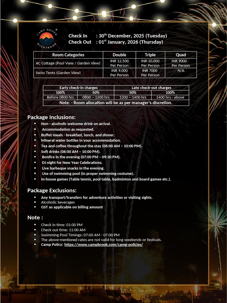 New Year Package 2024 (30 Dec - 1 Jan) | PDF