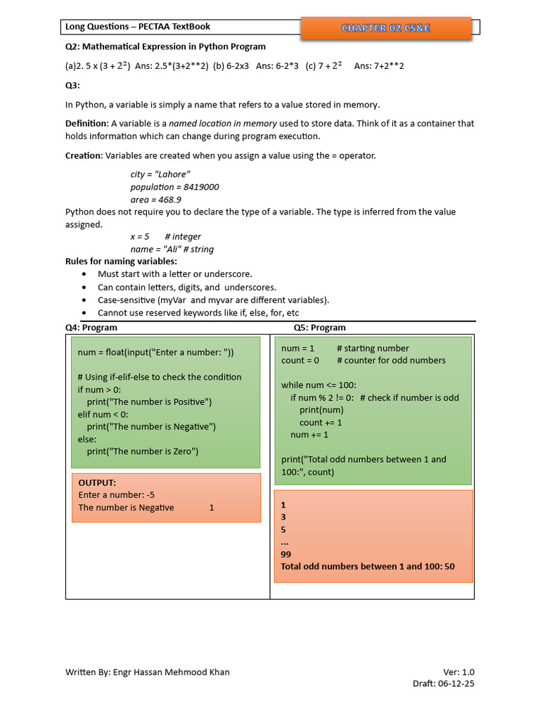 Ch2_PECTAA_ExerciseLongQ | PDF | Variable (Computer Science ...