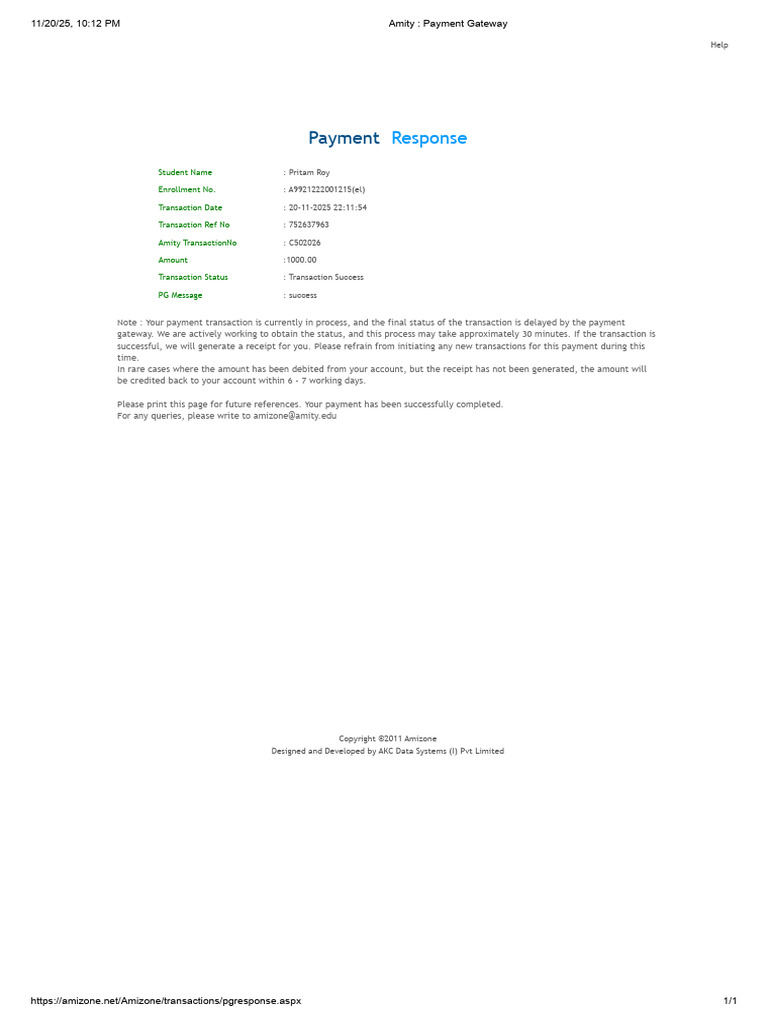 Amity _ Payment Gateway | PDF